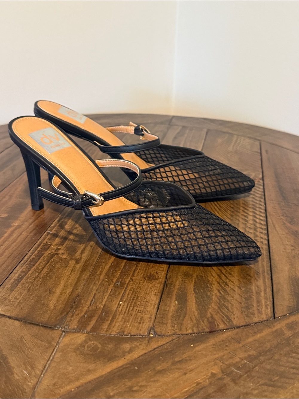 Dolce Vita Black Mesh Pointed Mules with Slim Strap